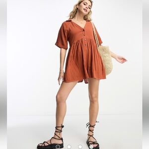 ASOS Designs Rust Crinkle Collared Smock Playsuit 6 EUC